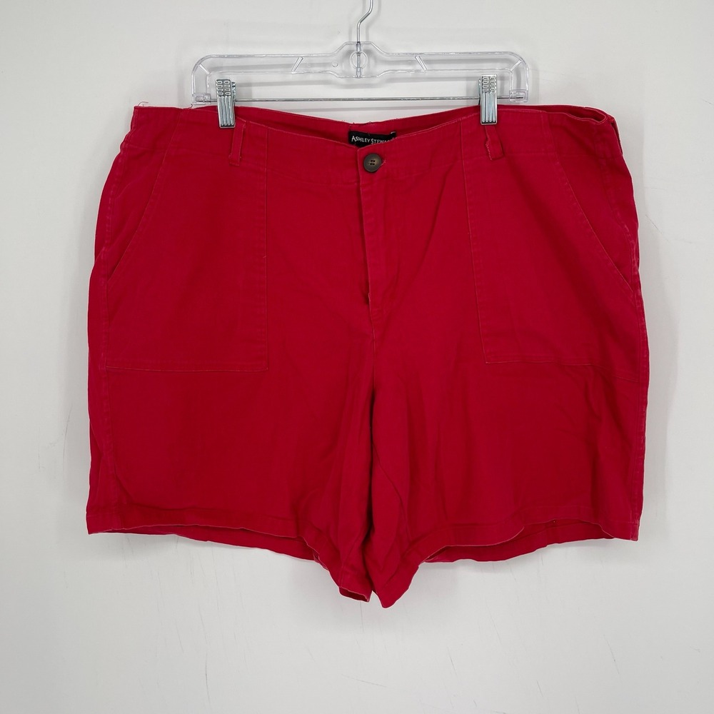 Ashley Stewart Women's Red Flat Front Cargo Stretch Twill Shorts Plus Size 22